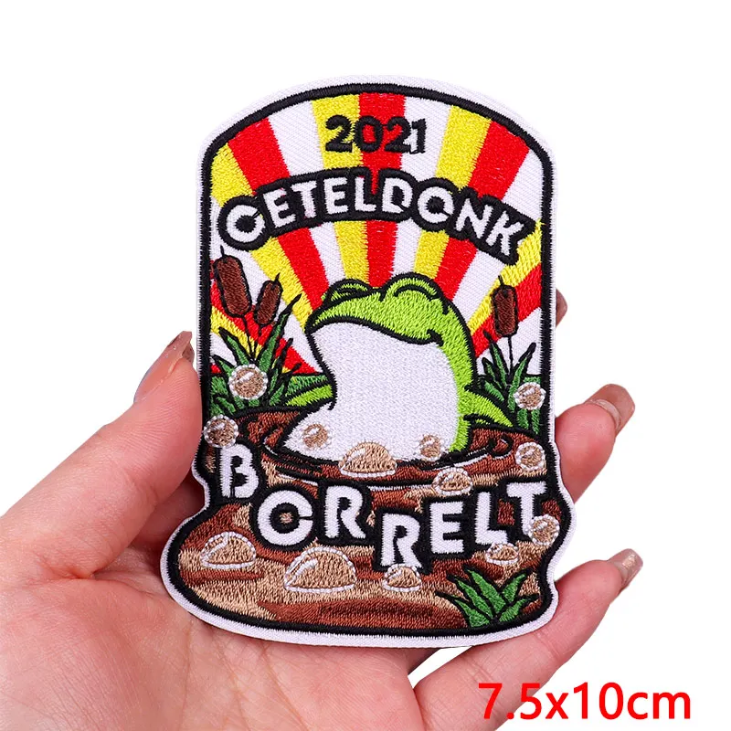 DIY Oeteldonk Emblem Embroidered Patch Frog Carnival for Netherland Iron On Patches For Clothing Thermoadhesilve Patches Badges