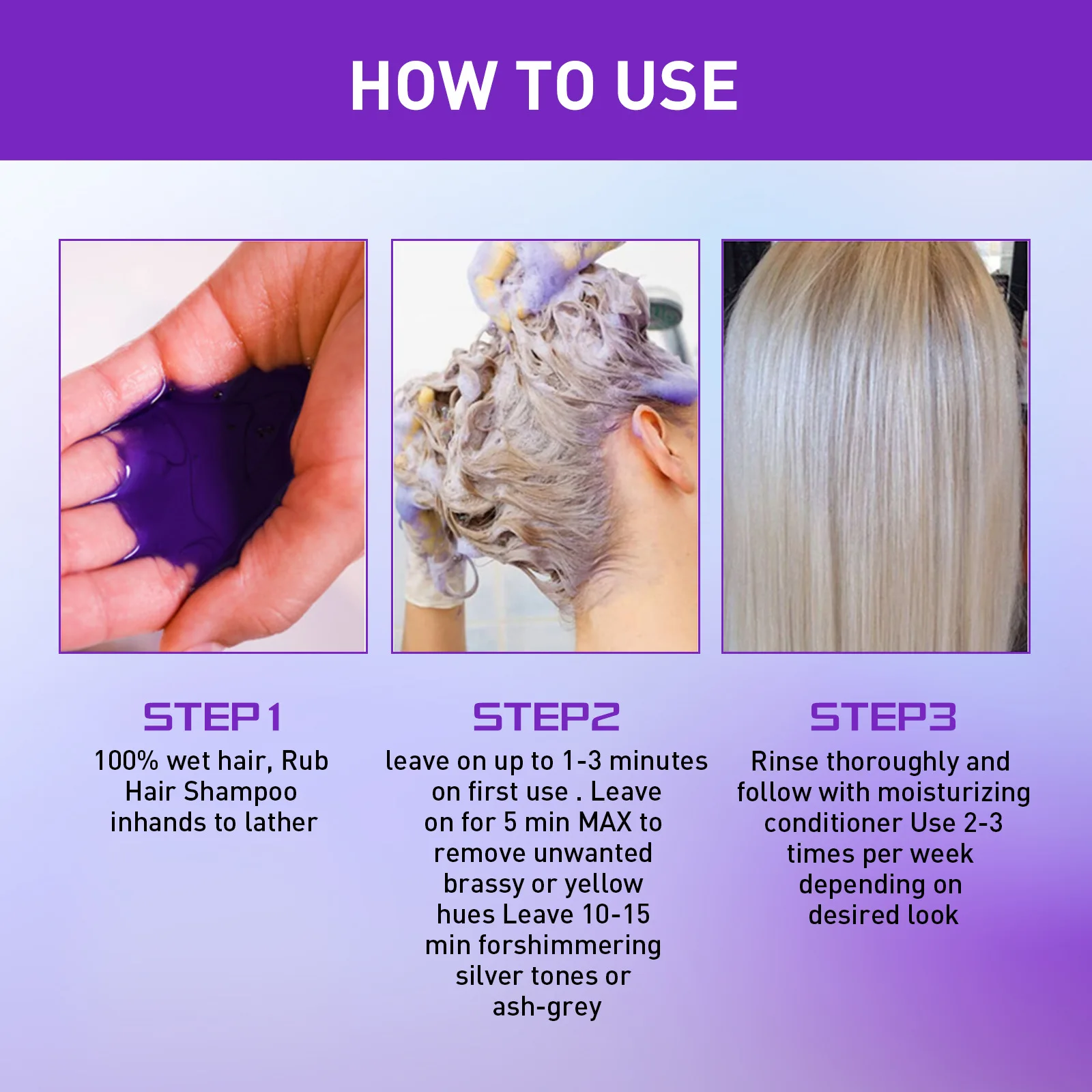Gray Color Fixing Hair Dye Shampoo Fading Non-irritating Yellow Bleach for Hair Rapair Cover Grey Purple Shampoo for Blonde Hair 6