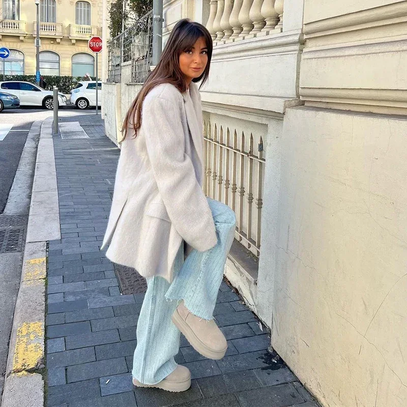 White Mohair Blazer Coat Women Loose Lapel Single-breasted Long Sleeve Thick Warm Jackets 2025 New Office Lady Street Outerwear 5 White Mohair Blazer Coat Women Loose Lapel Single-breasted Long Sleeve Thick Warm Jackets 2025 New Office Lady Street Outerwear