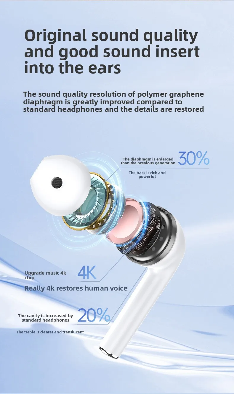 Wireless Bluetooth Headphones 5.3 half-in-ear, large-capacity, long-lasting ster