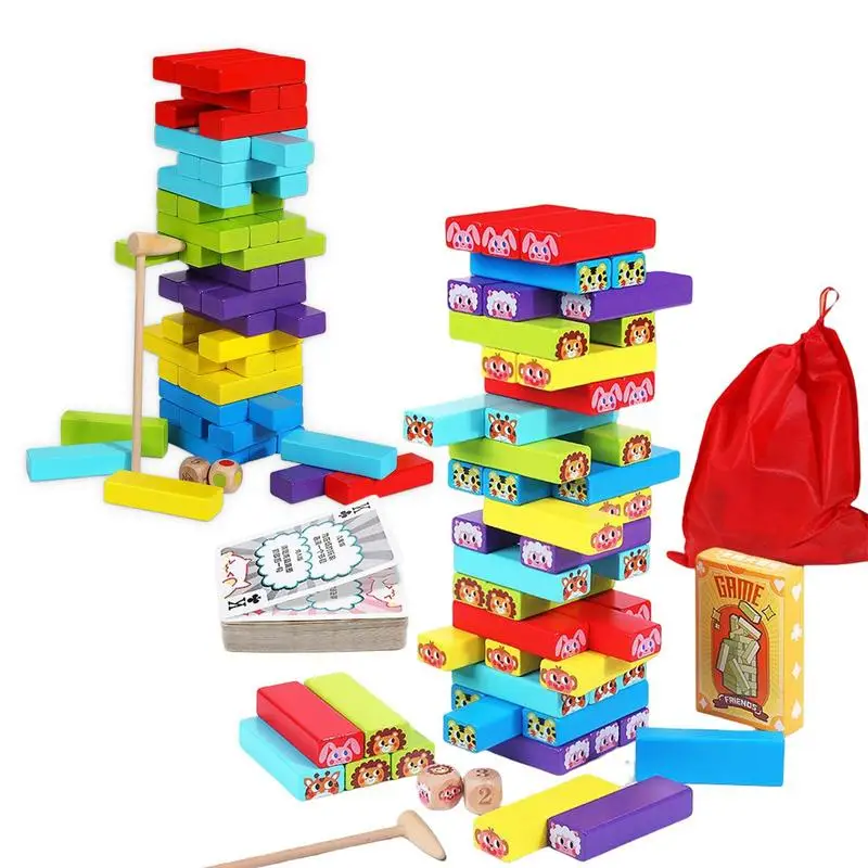 

Tumbling Tower Game 54 Piece Wooden Colorful Stacking Board Games Building Blocks Timber Tower Wood Block Stacking Game Classic