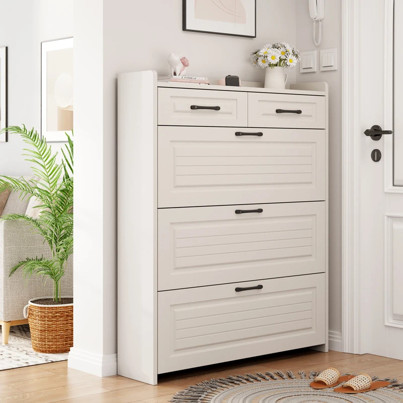 Wooden Shoes Rack Cabinet White Height 128.1cm Shoe Storage Organizer Shoes Cabinet For Entryway Narrow
