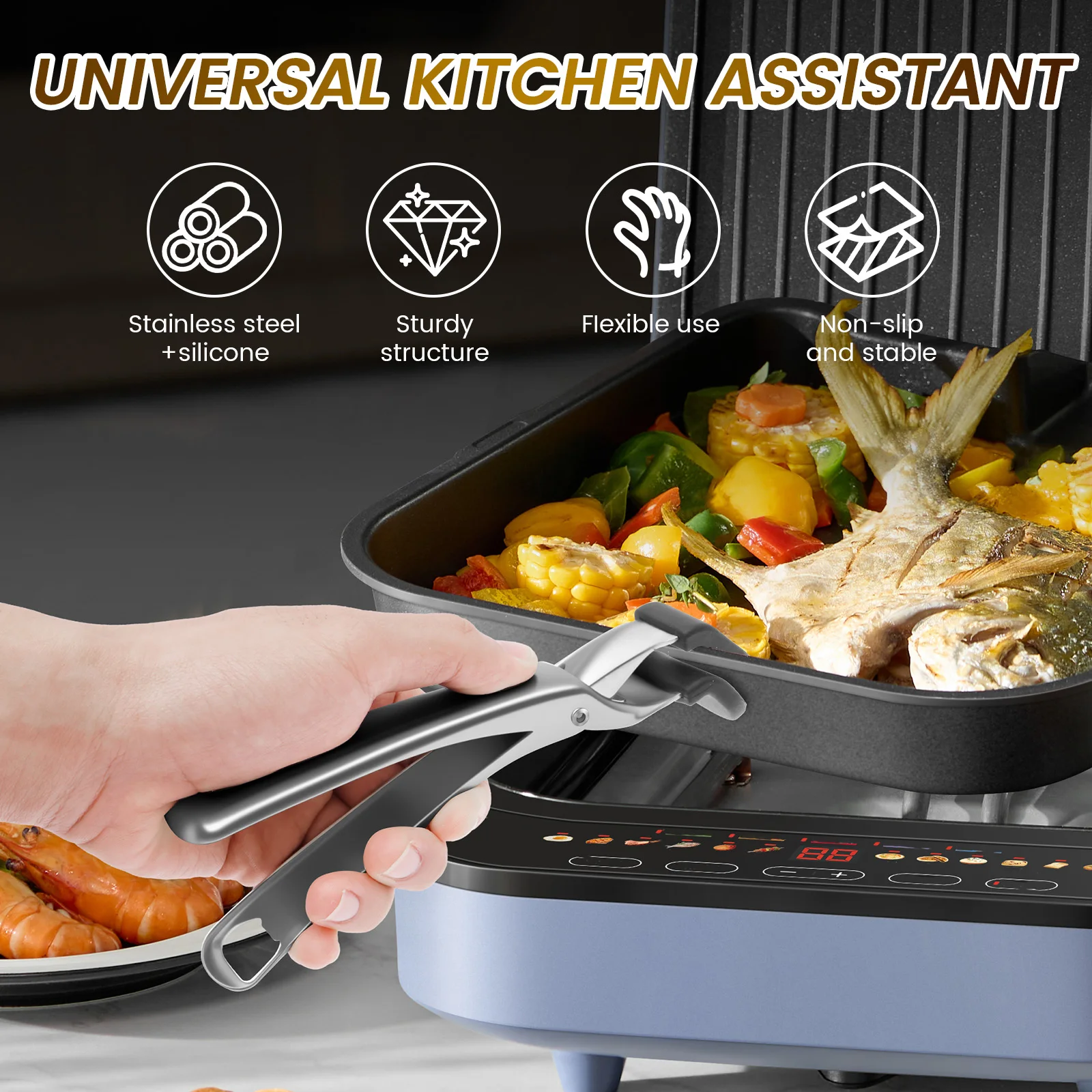 2 Pcs Anti-scald Clip Stainless Steel Plate Gripper Anti Scalding Tray Holder Multi-functional Tray Clip for Kitchen Accessories