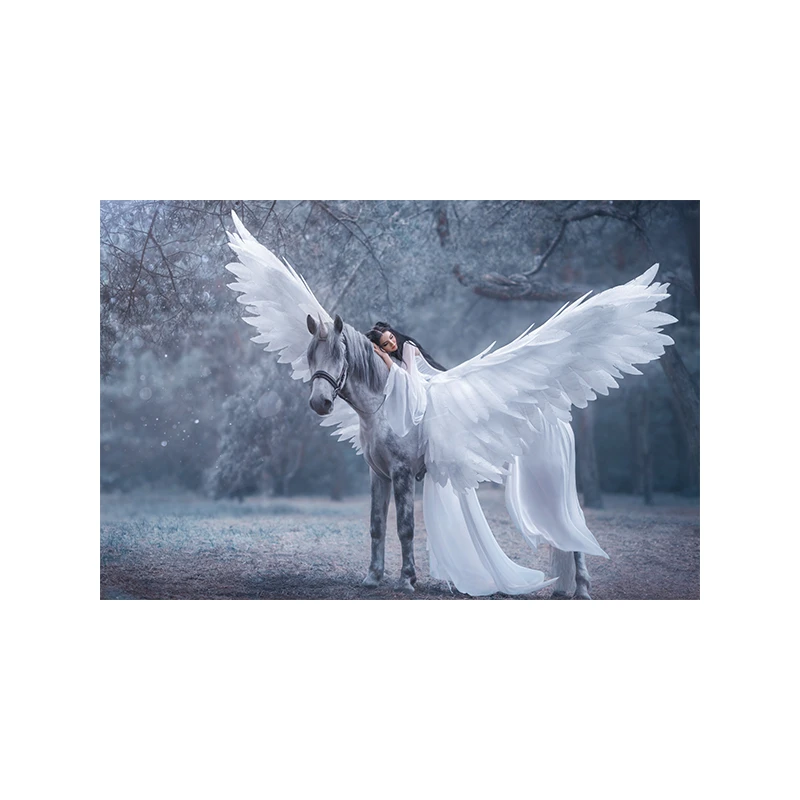 Angel and Horse Canvas Painting Elf Posters and Prints Nordic Woman