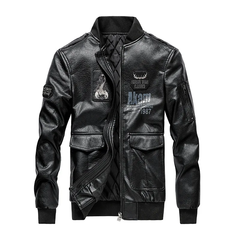 Air Force Pilot Leather Jacket Men Slim Fit Version Handsome Collar Embroidered Motorcycle Leather Jacket Men Youth Jacket Trend