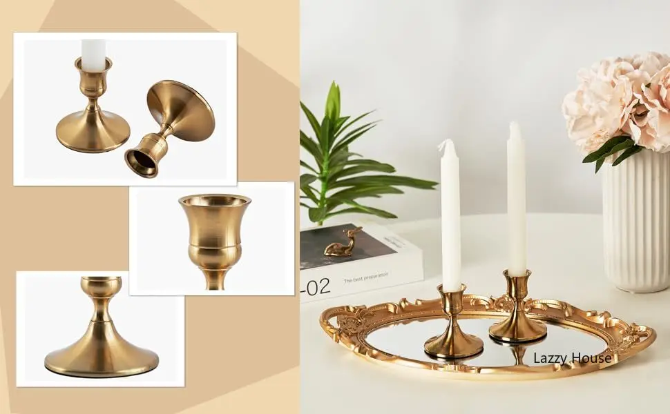 Description Picture 3 of item6pc Gold Candle Holder Set Candlestick Holders Vintage Home Decorations Room Decor Table Decoration and Accessories Home Decor