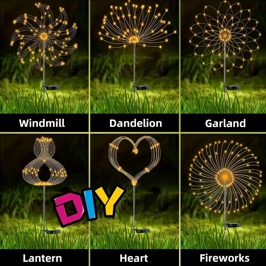 8 Mode Solar Powered Outdoor Grass Globe Dandelion Fireworks Lamp 90/120/150/180/200 LED For Garden Lawn Landscape Holiday Light solar powered lamp