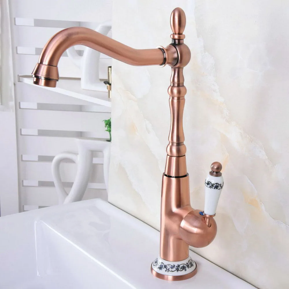 

Античный красный медный смеситель с креплением на раковину для ванной и кухни с одной ручкой вращающийся на 360 градусов смеситель для раковины смесители для горячей и холодной воды