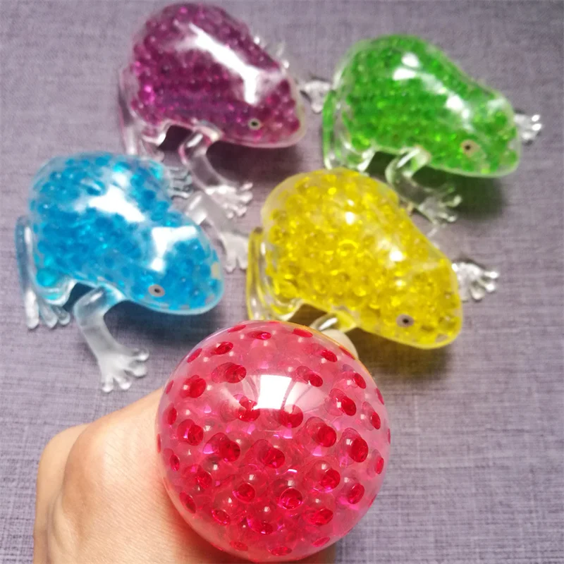 4 Pack Frog Squeeze Ball Toy ~ Jelly Water Bead Grape Ball Stress