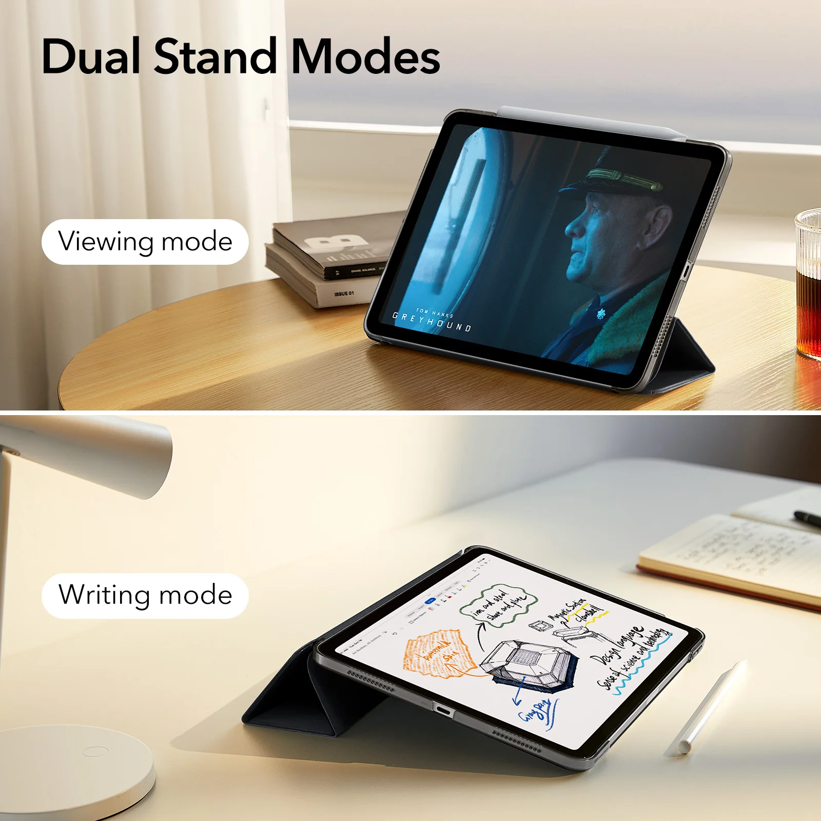 ESR iPad Air 6 Air 11 2024 케이스, iPad Pro 11 Ascend Trifold 케이스, iPad Pro 13 인치 후면 커버 내장 연필꽂이