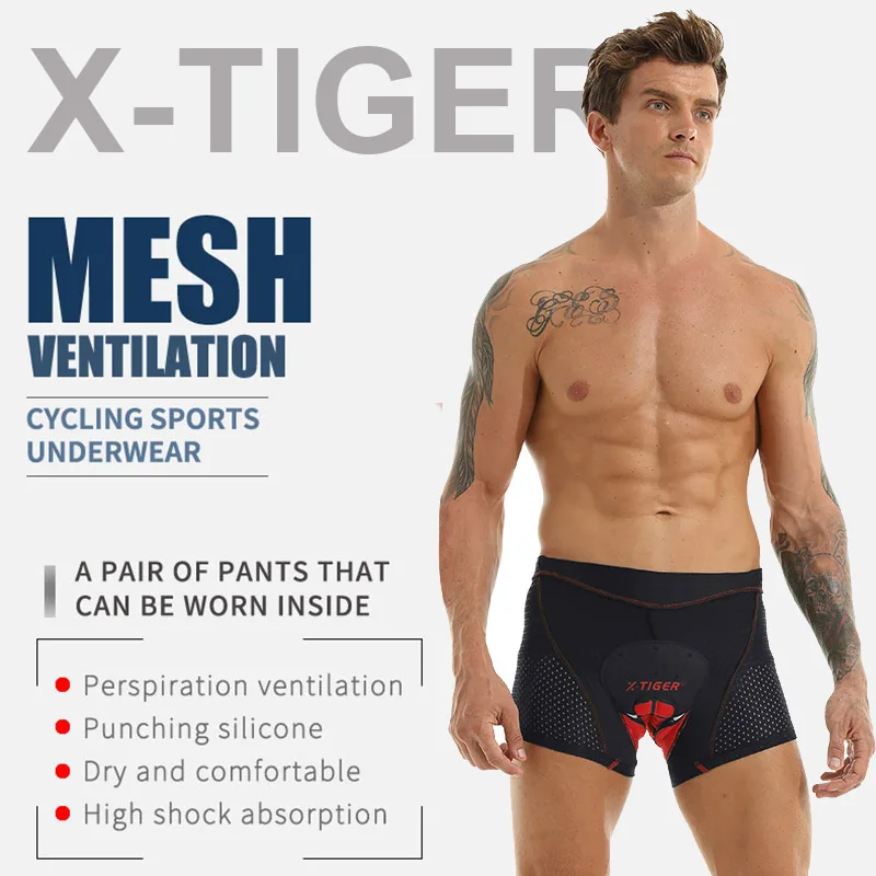 X-Tiger Cycling Underwear Pro 5D Gel Pad Shockproof Cycling Underpant  Upgrade Padded Mountain Bicycle Shorts Bike Underwear