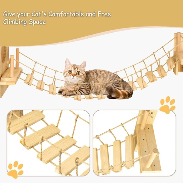 1m Wall-mounted Wooden Cat Bridge with Rope Netting Comfortable & Sturdy Climbing Space for Cats Ideal for Indoor Cat Furniture 4