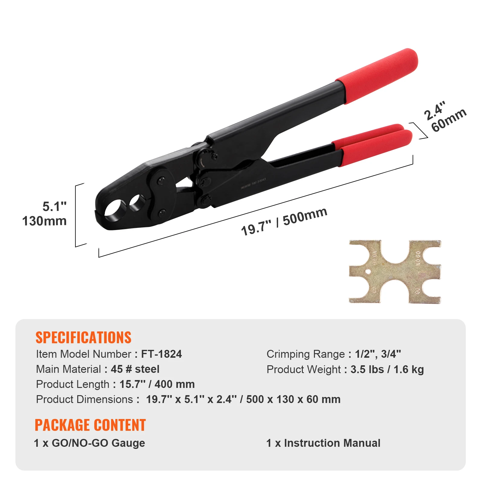 SucceBuy-Kit de herramientas para engarzar tuberías PEX, Combo de doble cabezal angular, prensado PEX para anillos de engarzado de cobre de 3/4 "y 1/2", doblador cortador de tubos