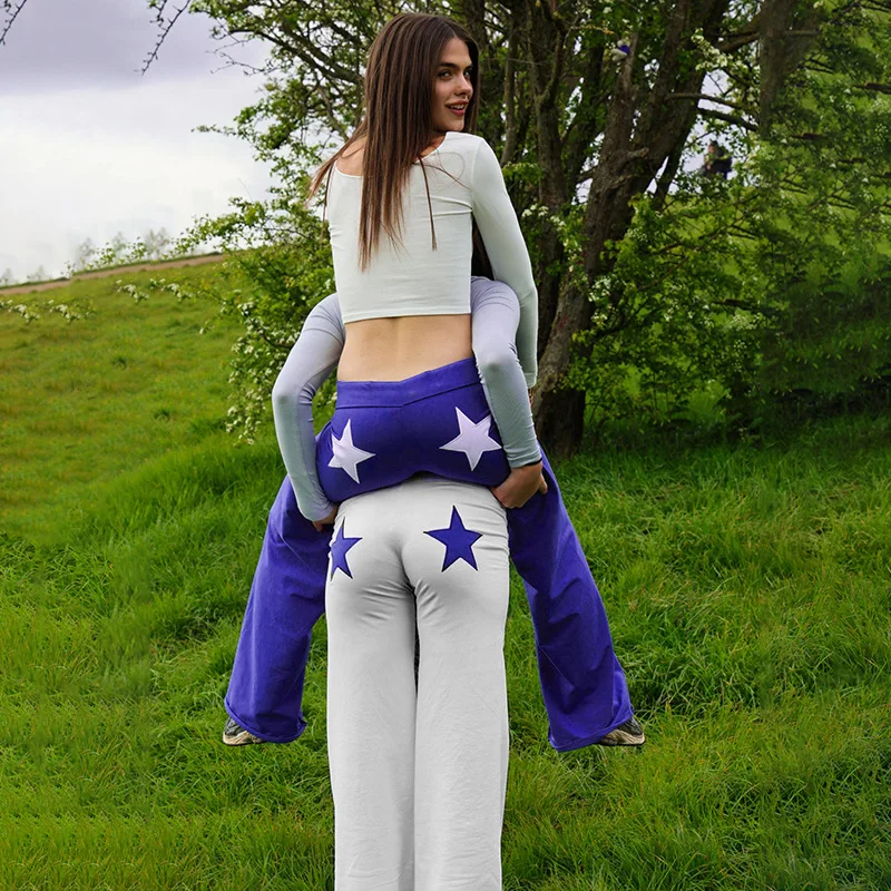 Women's High Elasticity Star Print Straight Leg Casual Pants Color Blocking Sports Embroidery Spring Summer New Fashion 2