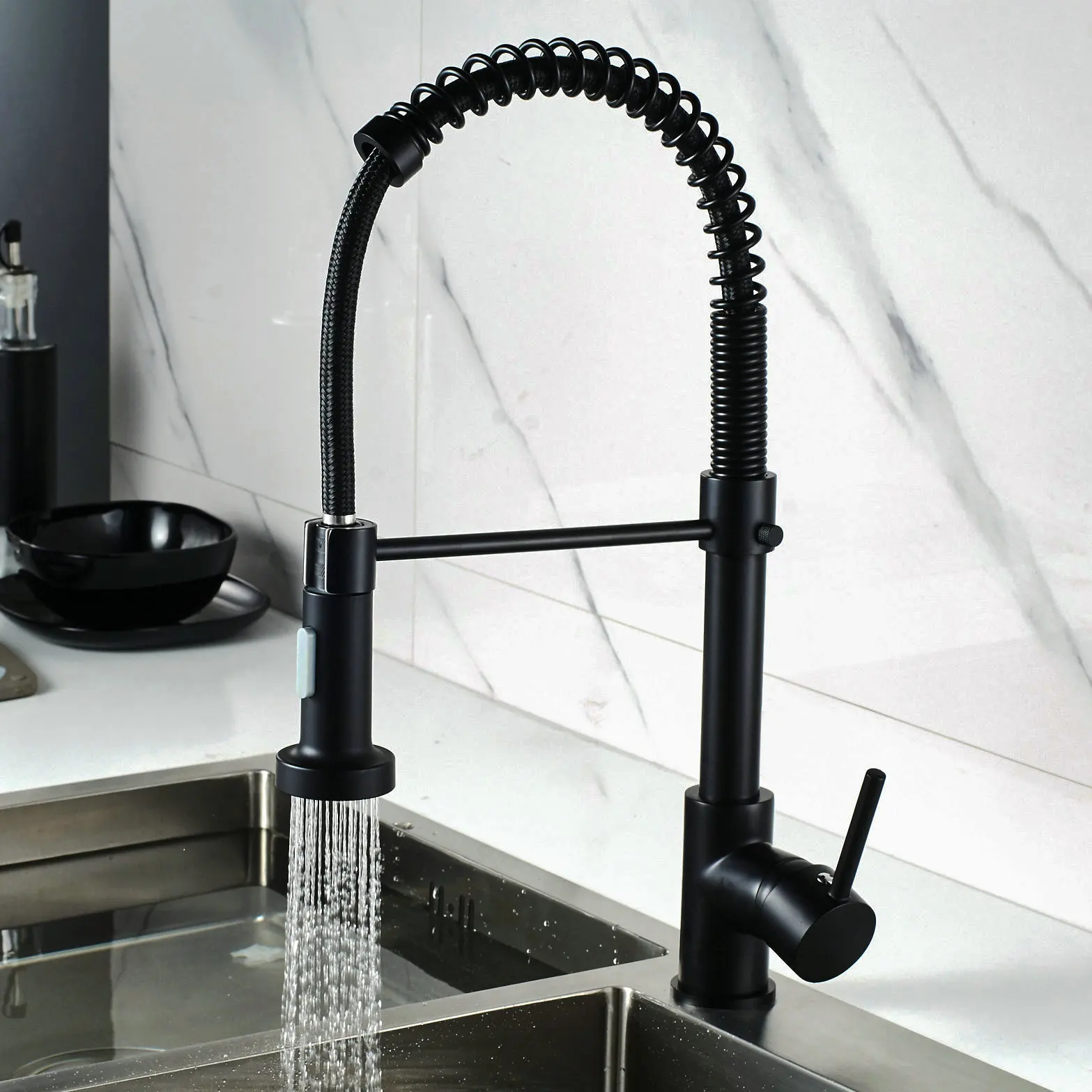 Matte Black Kitchen Faucet Deck Mounted Mixer Tap 360 Degree Rotation Stream Sprayer Nozzle Kitchen Sink Hot Cold Taps