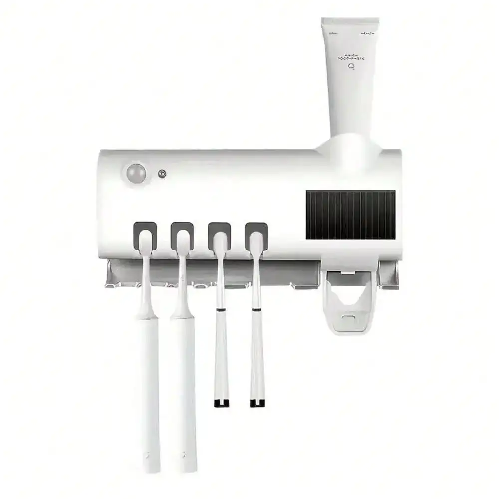 UV Toothbrush Sanitizer Holder Toothpaste Dispenser Wireless Charging & Solar Panel Revolutionize Oral Hygiene