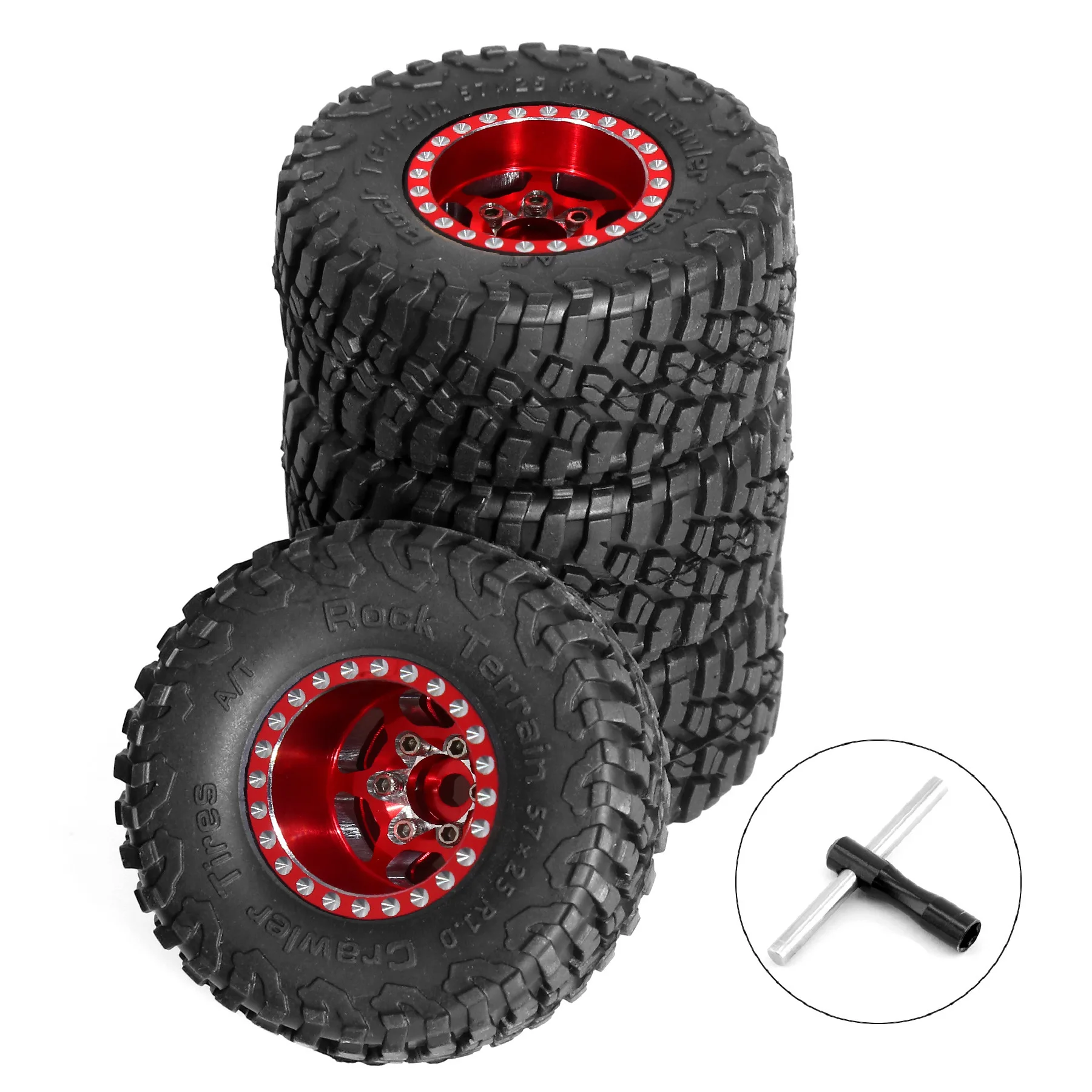 1.0 Inch Alloy Beadlock RC Truck Tires & Wheels For 1/18 & 1/24 TRX4M, SCX24, FCX24 Crawlers (4pcs, Red) - View #11