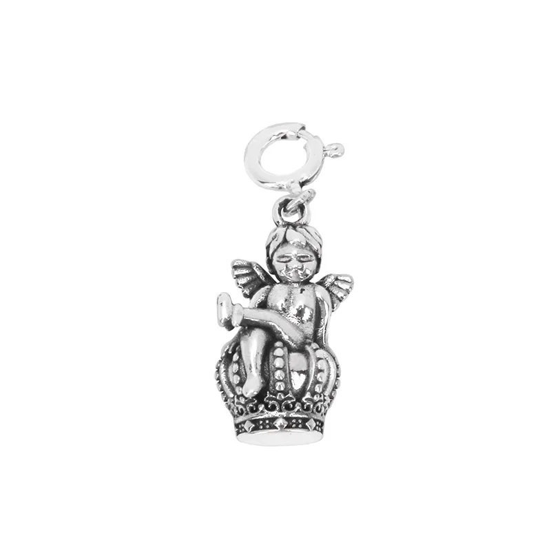New S925 Sterling Silver Vintage Little Angel Crown Pendant Personality
