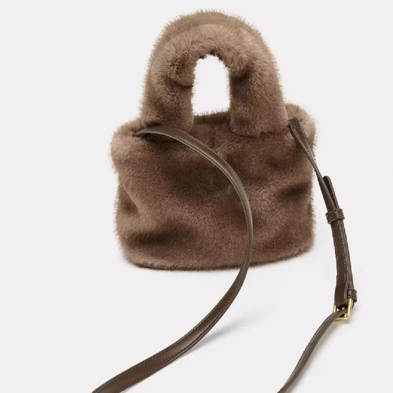 Fashion Winter Women Bucket Bag Faux Fur Ladies Casual Tote Shoulder Bags Luxury Design Female Clutch Purse Handbags Bolsa