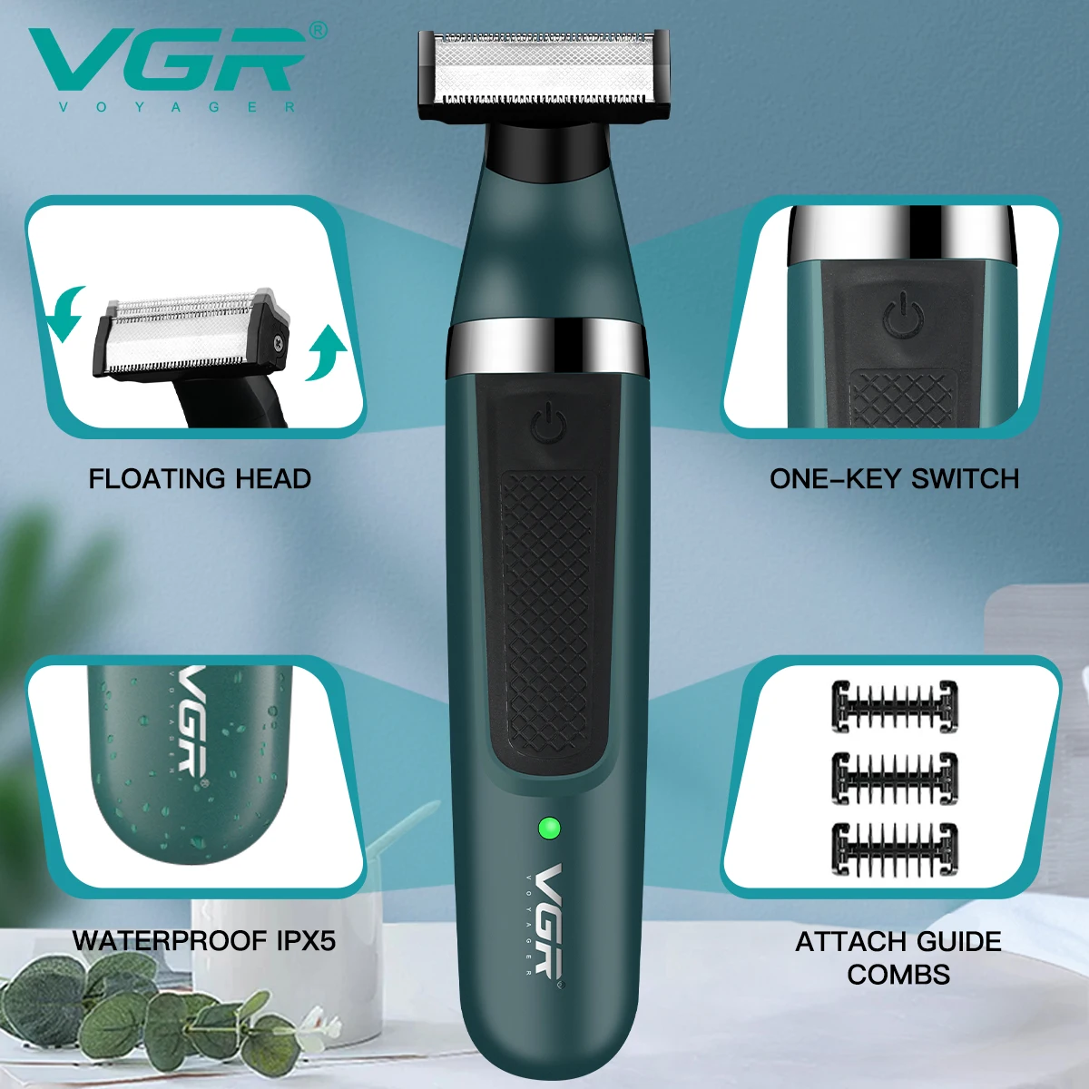 VGR 2in1 Face + Body Electric Shaver Men Grooming Kit Beard&Body Trimmer Rechargeable Electric Razor Wet Dry Washable electric shaver hair trimmer electric razor rotary shaver