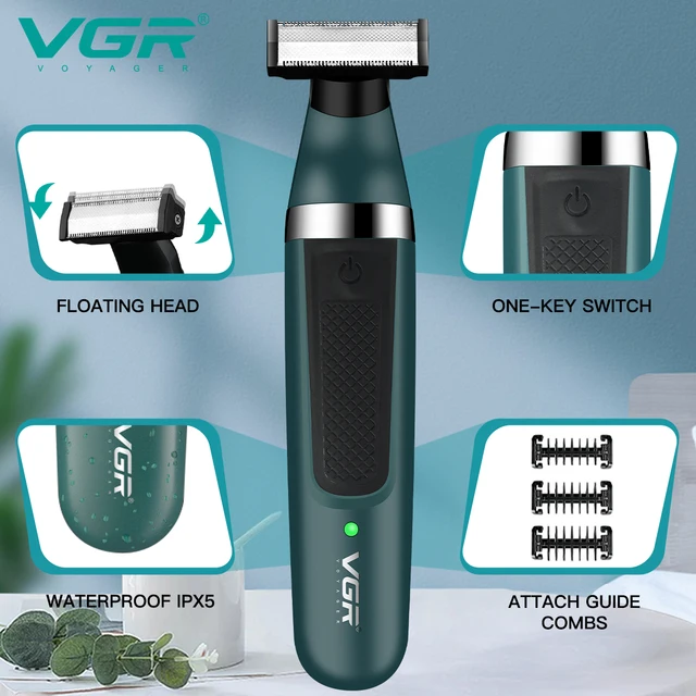 VGR 2in1 face+body electric shaver for men grooming kit electric razor beard&body trimmer rechargeable wet dry washable 2