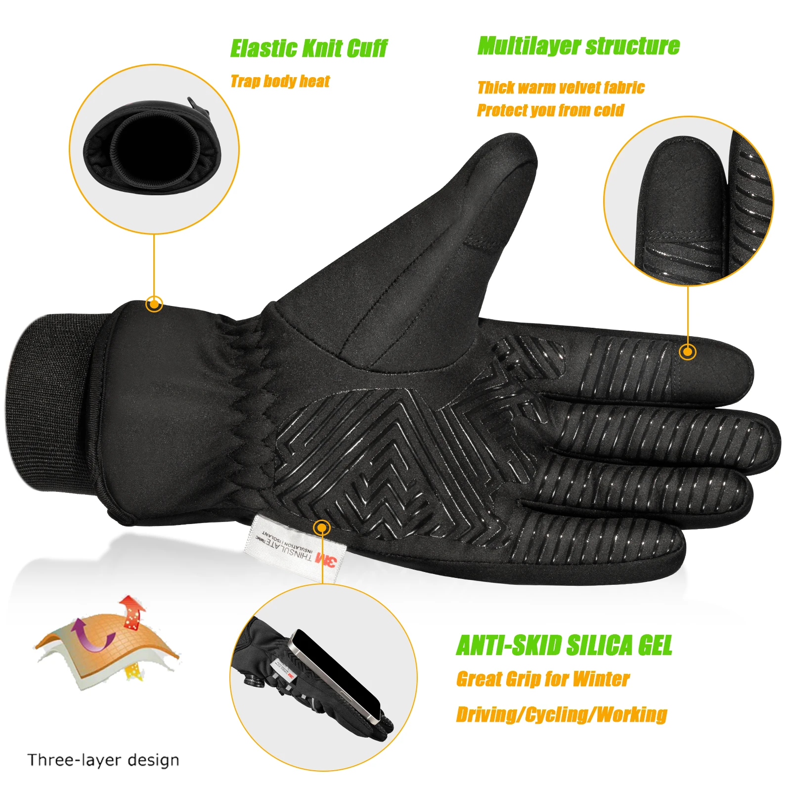Winter Gloves for Men  -20°F 3M Thinsulate Cold Weather Gloves for Cycling Running Shiing 4