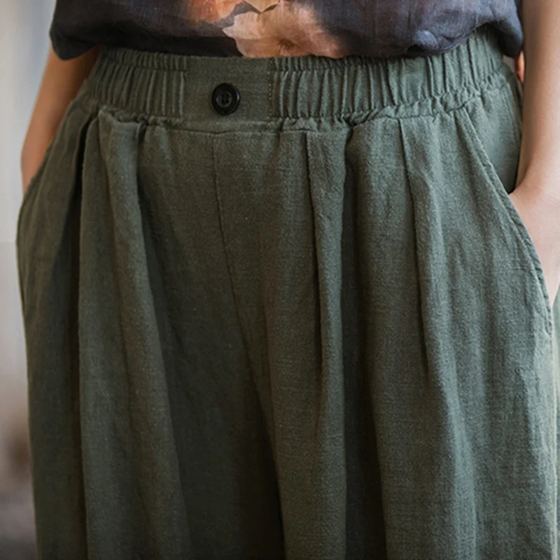Women's Cotton Linen Baggy Cargo Pants  Vintage Elastic Waist Yoga Trousers Loose Casual  Long Wide Leg Slacks