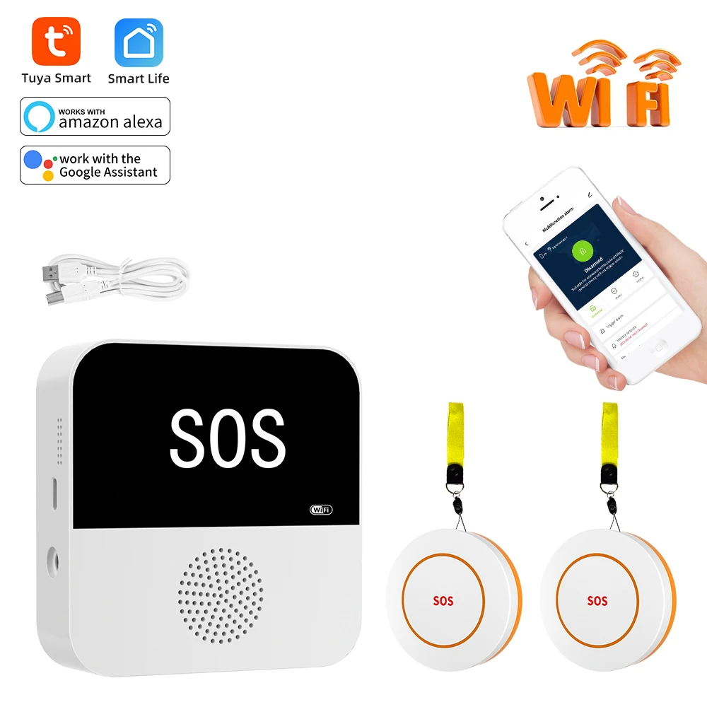 TUYA wi-fi wireless smart keyboard SOS call emergency call button medical alarm system for the elderly patients with alarm