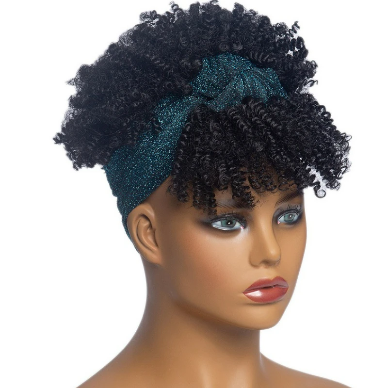 Afro Curly Headband Wig For Black Women Synthetic Natural Curly Wig Blonde With Bags Female Heat Resistant Hair