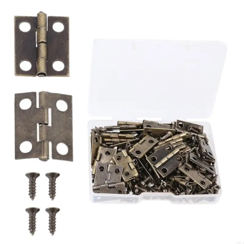 P0UA Gold Small Hinges 15x18mm Hinges with Screws set for Decorative Boxes & Crafts