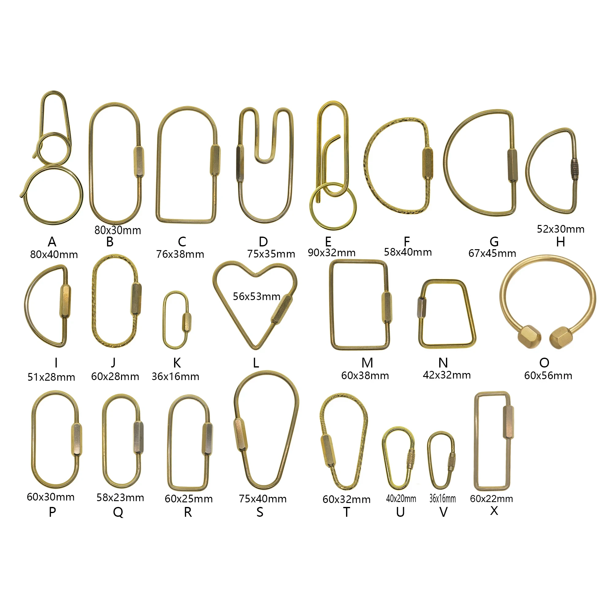 Elegant Brass Oval Hemisphere Heart Drop Carabiner Keychain Gift - 23 Stylish Options