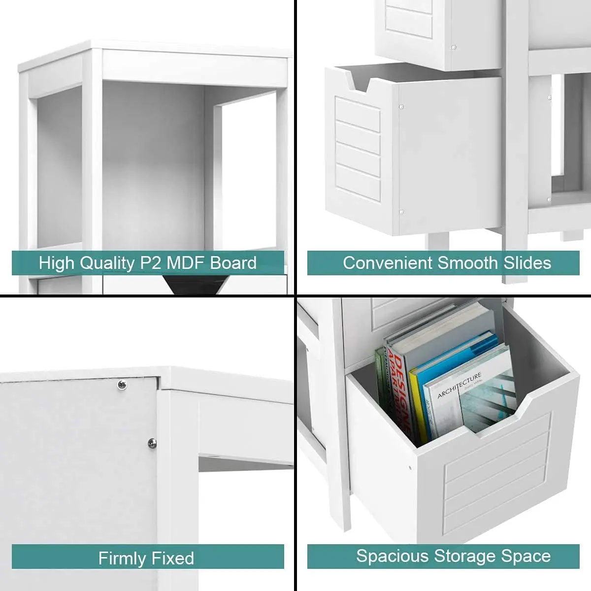 Wooden Bathroom Floor Storage Cabinet with 2 Drawers & Open Shelf, Slim Side Organizer, White