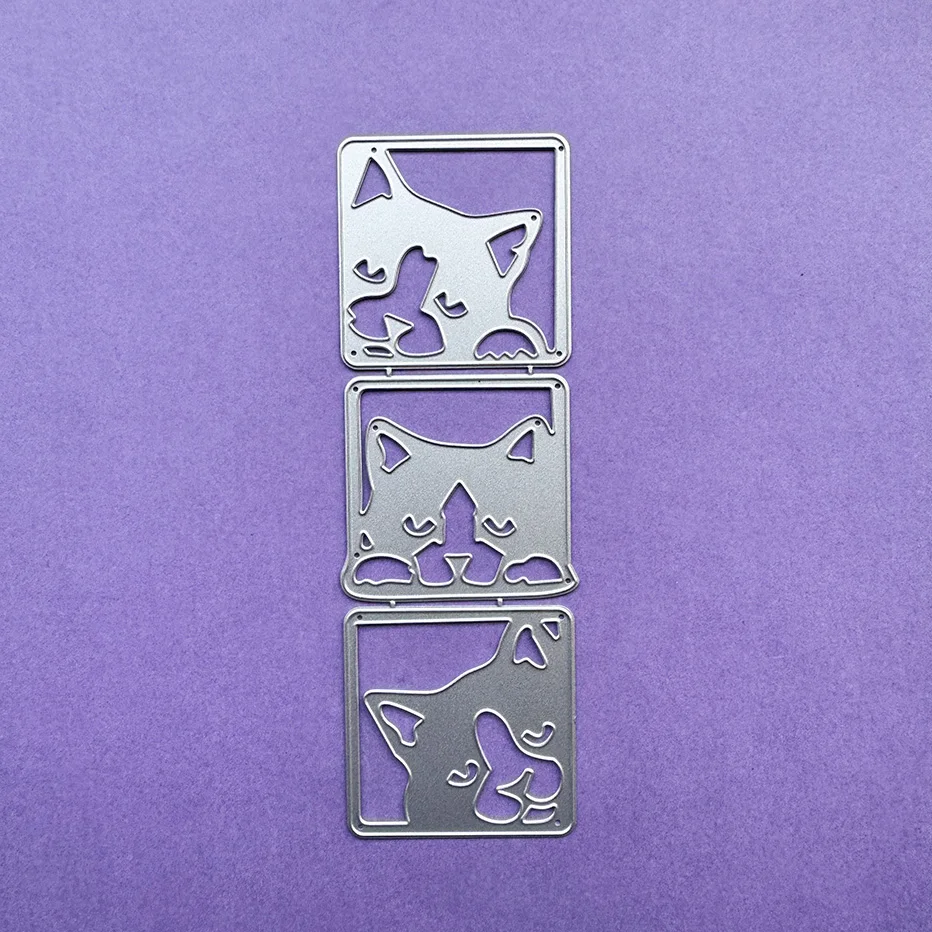 

Three Dog Heads with Square Border Metal Cutting Template Gift Tags DIY Handmade Craft Die Photo Album Deco Scrapbooking Die Cut