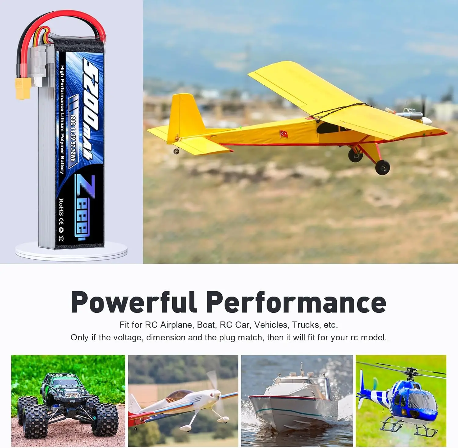 Batterie LiPo 3S 5200mAh XT60 pour RC - Lot 1 ou 2 pièces