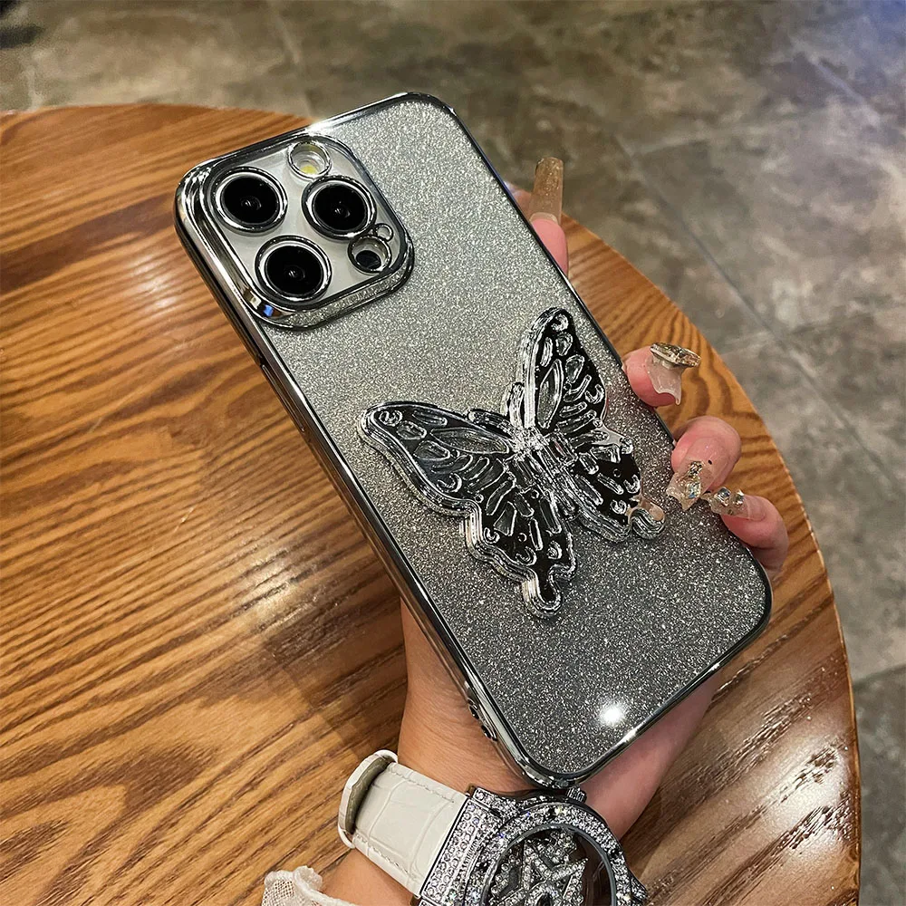 Chic Gradient 3D Butterfly Holder Stand Shockproof Case