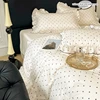3pcs  Korean lace Duvet Cover Set (1*Duvet Cover + 2*Pillowcase, Without Core), Black dot print print Bedding Set 5