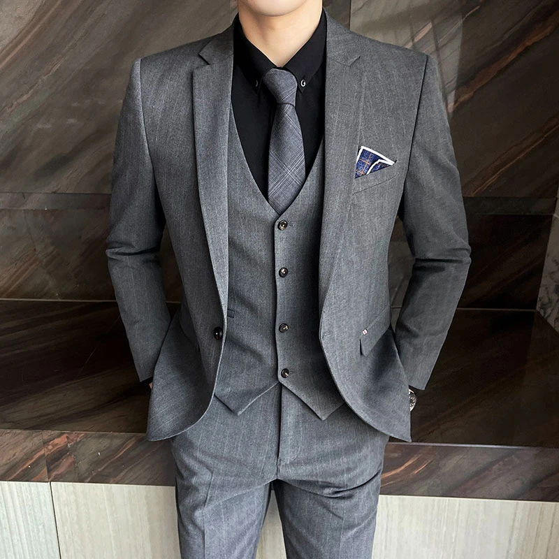2024 Groom Wedding High-grade Suit (suit + Vest + Trousers) Winter Stripes Business Fashion Handsome Casual Suit Three-piece Set 3
