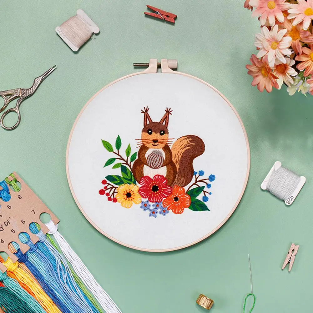 Animal Embroidery Kit With Animal Rabbit Pattern Needlework Set Cross Stitch Kits With Embroidery Hoops for Beginners Adults