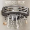 1-2PCS Shower Corner Shelf with Hook Towel Bar No Drill Space Aluminum Shower Storage Rack Bathroom Organizer 3
