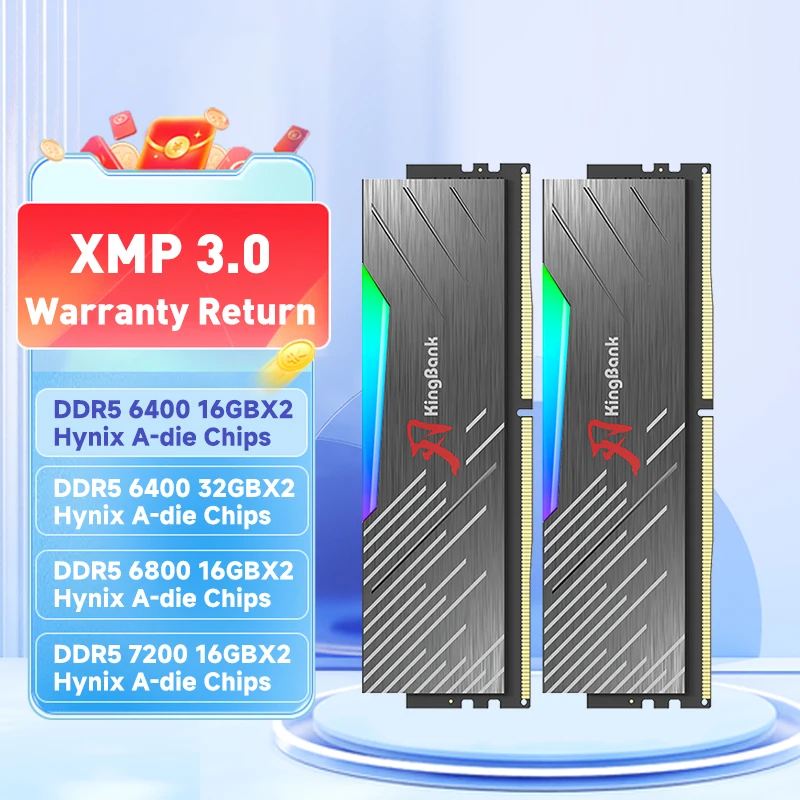 

KingBank DDR5 Hynix A die 6400MHz 6800MHz 7200MHz 16GBx2 32GBx2 32GB 64GB 16gb RAM RGB Memoria Support XMP for PC Desktop