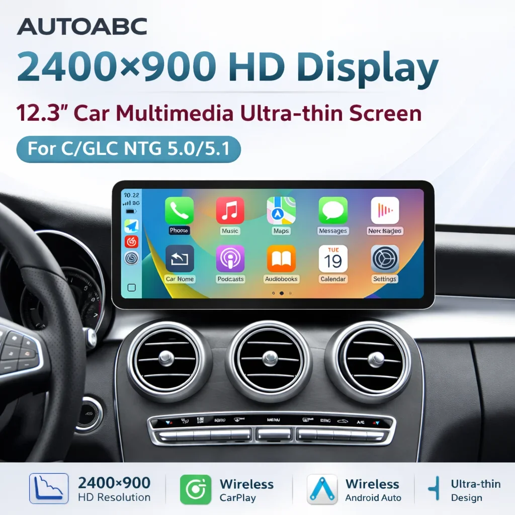 Radio Multimedia con Pantalla Táctil Inalámbrica CarPlay Android Auto de 12.3” para Mercedes-Benz W205 X253 GLC Clase C Coupé W447 2015-2018 1