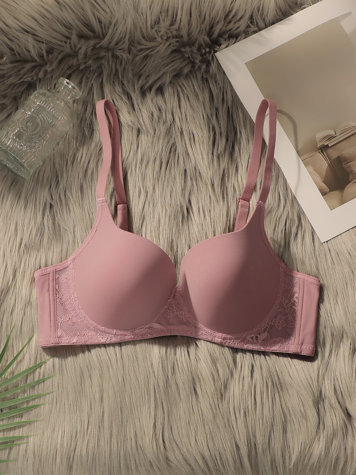 Women's sexy lingerie solid color with steel ring gathering push up shoulder strap adjustable daily comfortable bra B2719