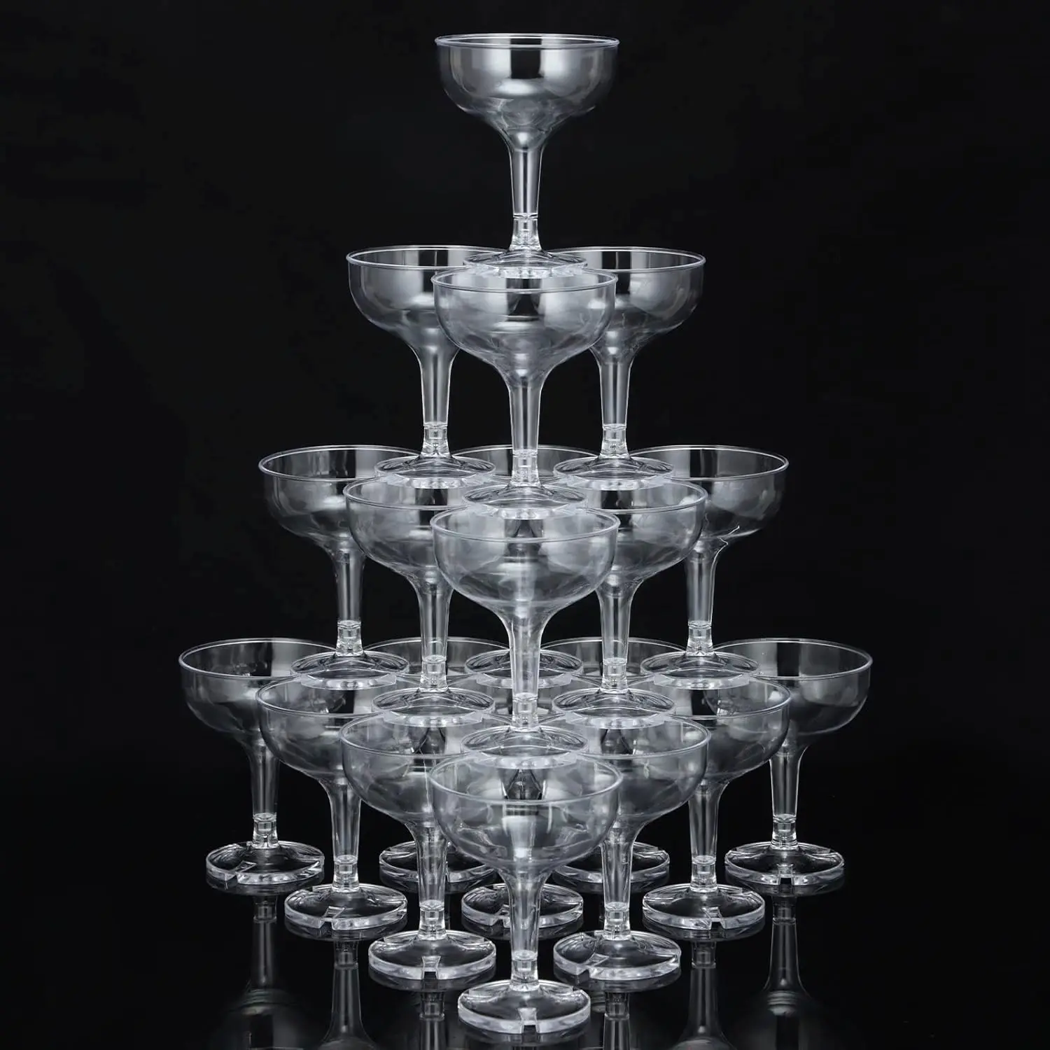 Set of 100 Champagne Glasses 5 oz Unbreakable Plastic Glasses Clear Disposable Wine Cups Stackable Stemmed Champagne Coupe Shat