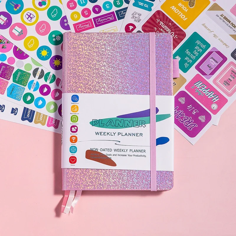 A5 노트북 종이 일기 노트북, 탄성 스트랩 및 저널 스티커 포함