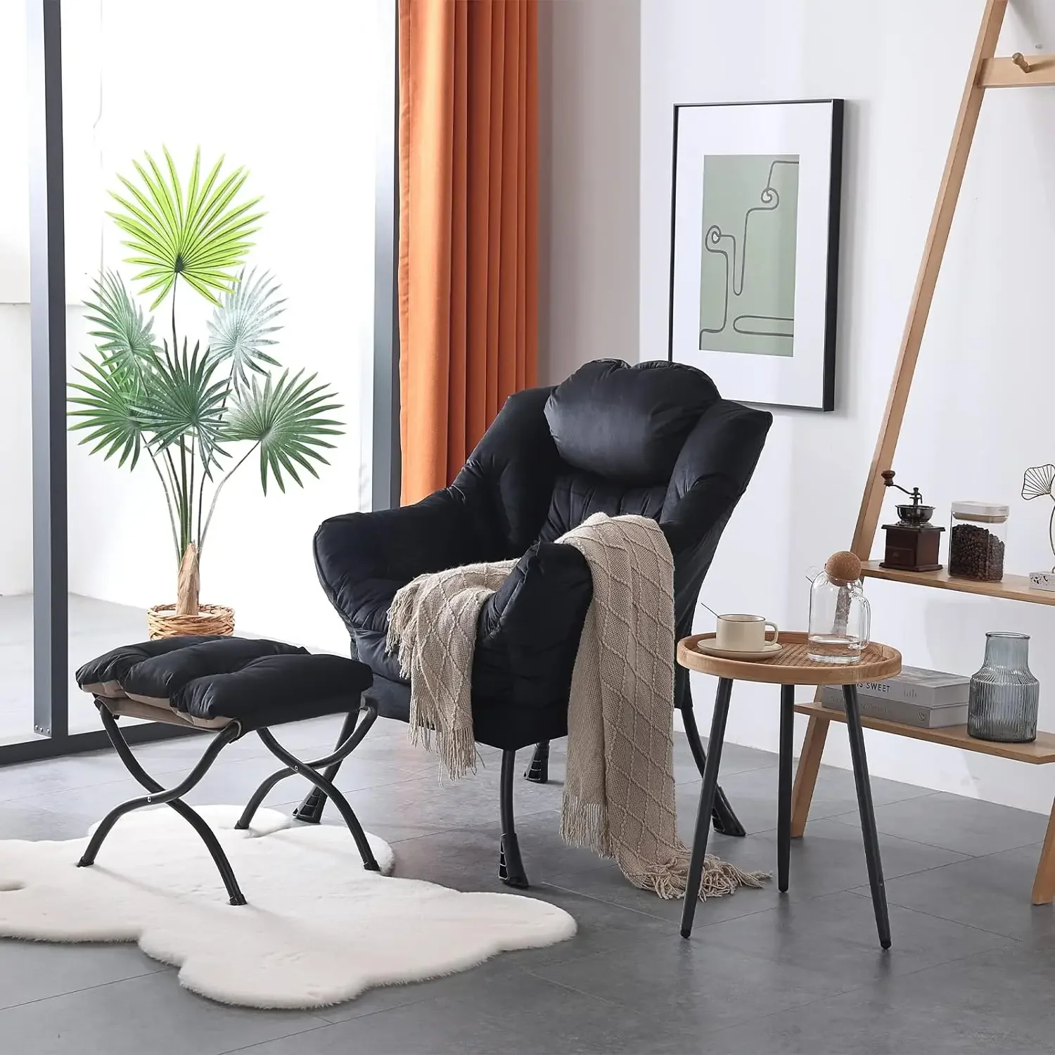

Welnow ленивый стул с оттоманкой, современный стул для отдыха с подлокотниками и боковым карманом, набор мягких стульев для отдыха,