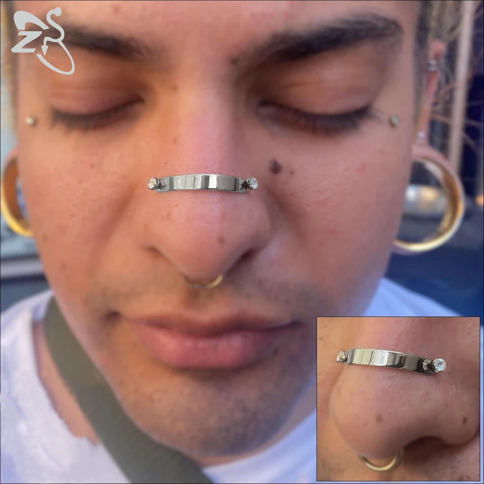 Dainty Bridge Bridge Piercing Cuff Titanium Threadless Nose Bridge Cuff  With Chain Gauge: 16g Length: 1/