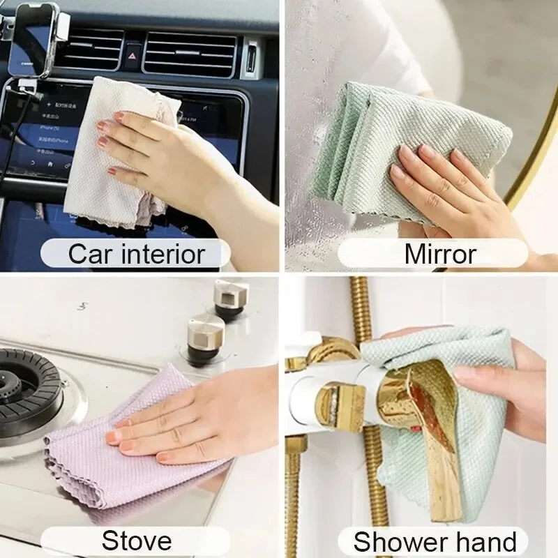 Cleaning Cloth 10pcs Microfiber Glass Lint-Free For Windows Car Kitchen Mirror No Trace Reusable Fish Scale Rag Polishing