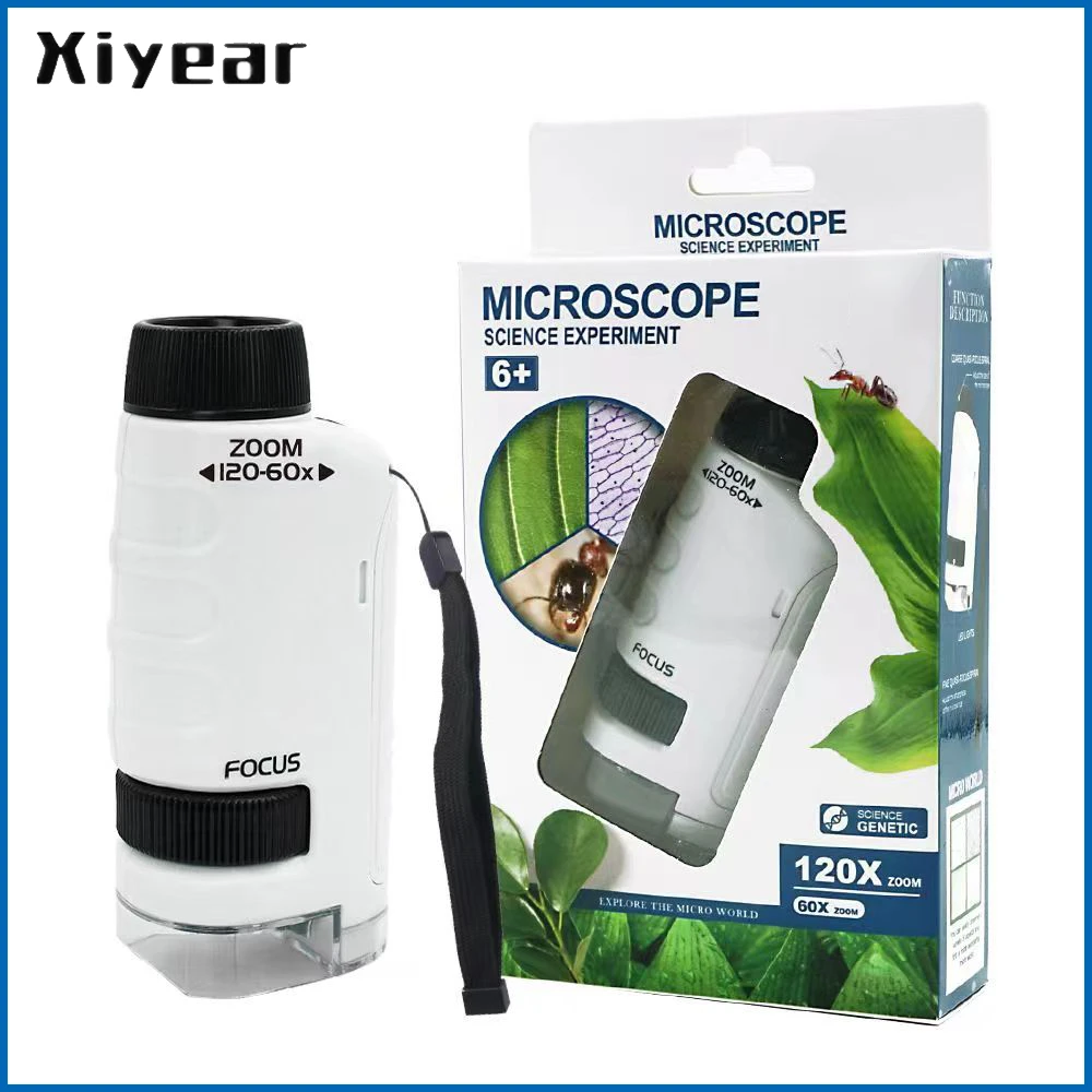 Kids Science Microscope Toy Kit 60120x Educational Mini Pocket