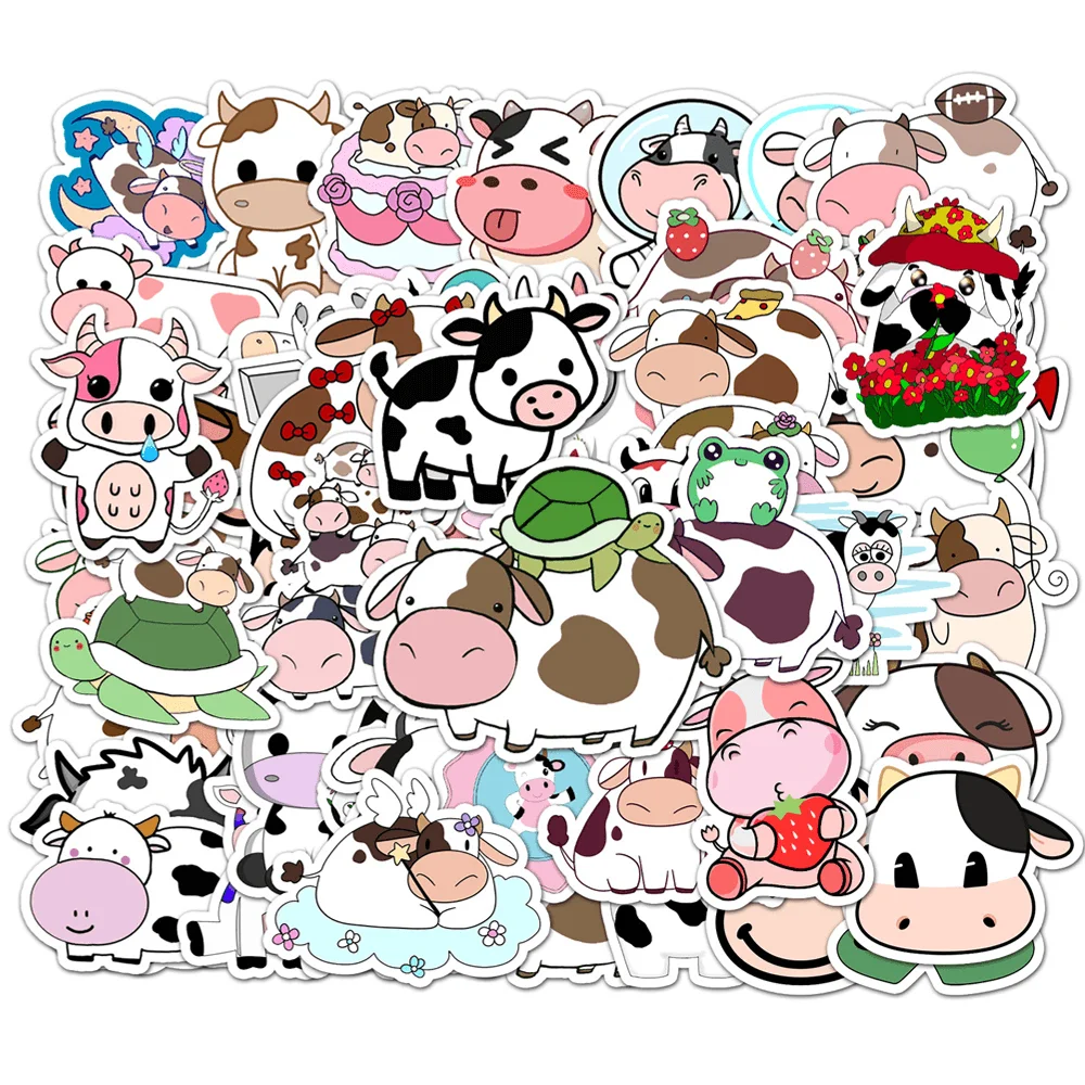 50pcs Ins Cute Cow Stickers Pack Stationery Ipad Phone Scrapbook DIY Animal Sticker Journal Accessories Craft Supplies