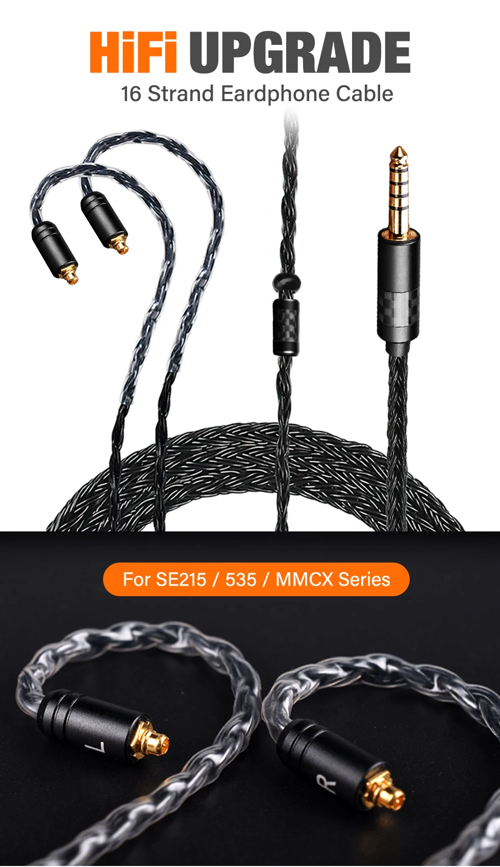 Replacement Upgrade Audio Cable for Shure SE215 SE535 Aonic 5 UE846 MMCX 3.5mm 2.5mm 4.4mm USB C for Westone Headphones Cable